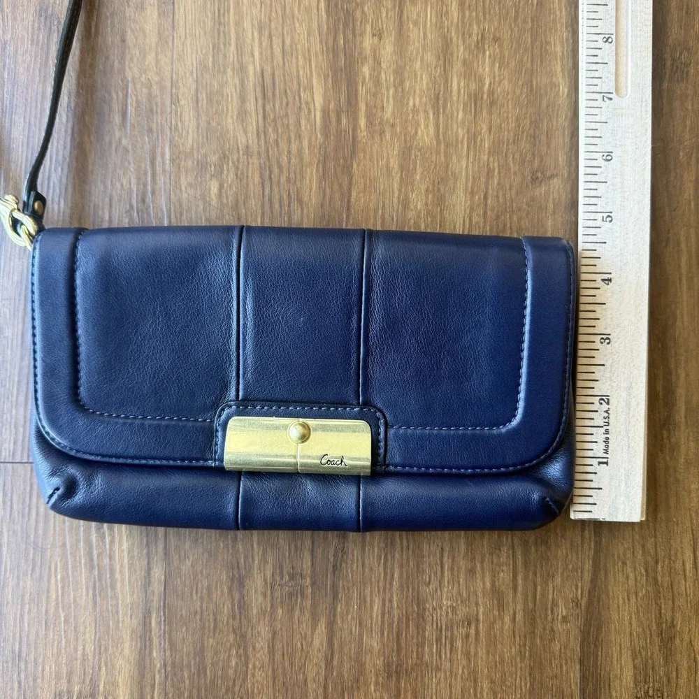 Vtg Coach Kristin Large Wristlet Leather Demi Purse Marine Blue Clutch Bag Y2K